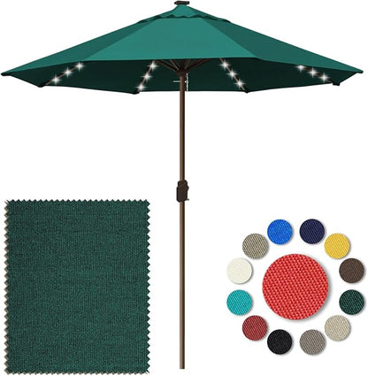 Eurmax USA 10-Year-Non-Fading 10FT Outdoor Patio Market Umbrella with LED Lights,UPF50+ UV Resistant,Heavy Duty Commercial Grade,Crank Lift Design,Windproof Vented Top for Garden,Pool,Deck,Forest Green