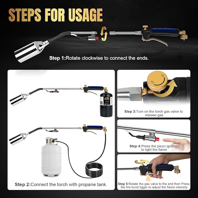 GasBRUH Propane Torch Weed Burner Kit,Weed Torch 360,000 BTU,Blow Torch with 1lb Propane Converter Hose,Blow Torch for Weeds,Wood,Roof,Ice Snow,Road, Fire Start,Charoal Start(Fuel not Included)