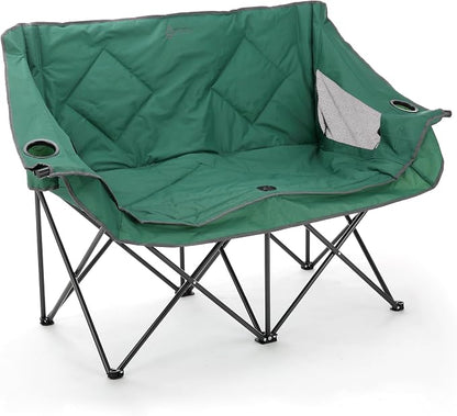 ARROWHEAD OUTDOOR Portable Folding Double Duo Camping Chair Loveseat | 2 Cup and Wine Glass Holder, Carrying Bag, Supports up to 500lbs, Beach, Tailgating, Fishing, Patio, Hunting, Backyard