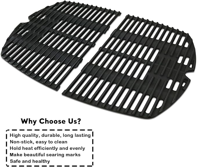Uniflasy 7645 Cast Iron Cooking Grates for Weber Q200, Q220, Q2000, Q2400 Series Gas Grills, for Weber 396000, 396001 Grill Parts Grill Grates Replacement for Weber 7645 65811 69935, 2 Pack