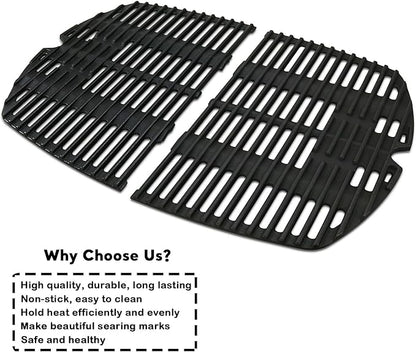 Uniflasy 7645 Cast Iron Cooking Grates for Weber Q200, Q220, Q2000, Q2400 Series Gas Grills, for Weber 396000, 396001 Grill Parts Grill Grates Replacement for Weber 7645 65811 69935, 2 Pack
