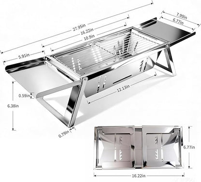Portable Charcoal Grill 2-3 People Foldable Camping Grill for Outdoor Cooking, Small Charcoal Grill, Portable Fire Pit, Stainless Steel Mini Outdoor Grill for Camping, Picnic, Bonfire