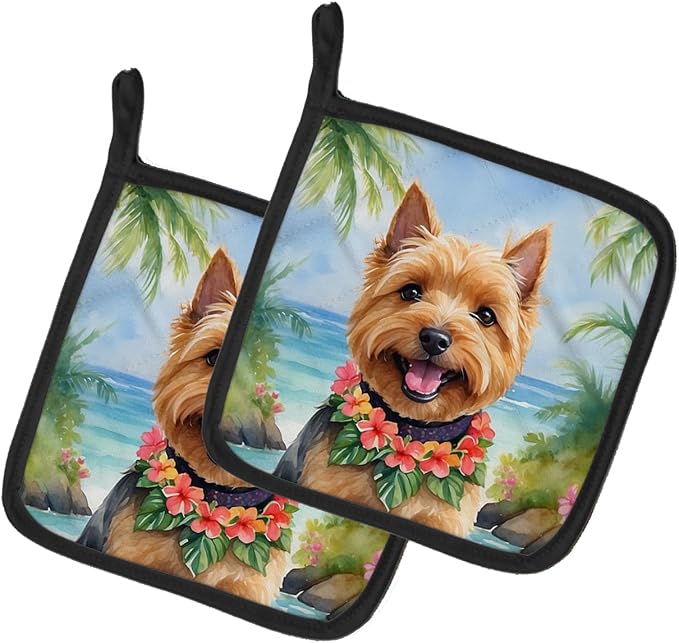 Caroline's Treasures Norwich Terrier Luau Pair of Pot Holders Kitchen Heat Resistant Pot Holders Sets Oven Hot Pads for Cooking Baking BBQ, 7 1/2 x 7 1/2