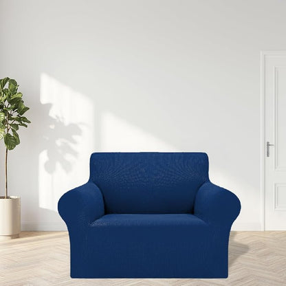 Cupuamon 2026 New Stretch Chair Sofa Slipcovers Couch Cover for 1 Seater Furniture Protector Sofa Covers with Elastic Bottom Jacquard Fabric Small Checks for Pets, Kids - Classic Blue