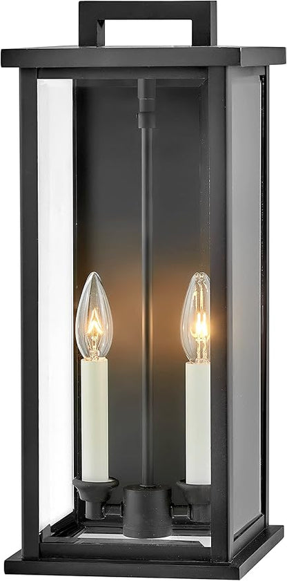 Hinkley Weymouth Medium Outdoor Wall Mount Lantern, Traditional Federal Style, Aluminum Cast Frame, Black