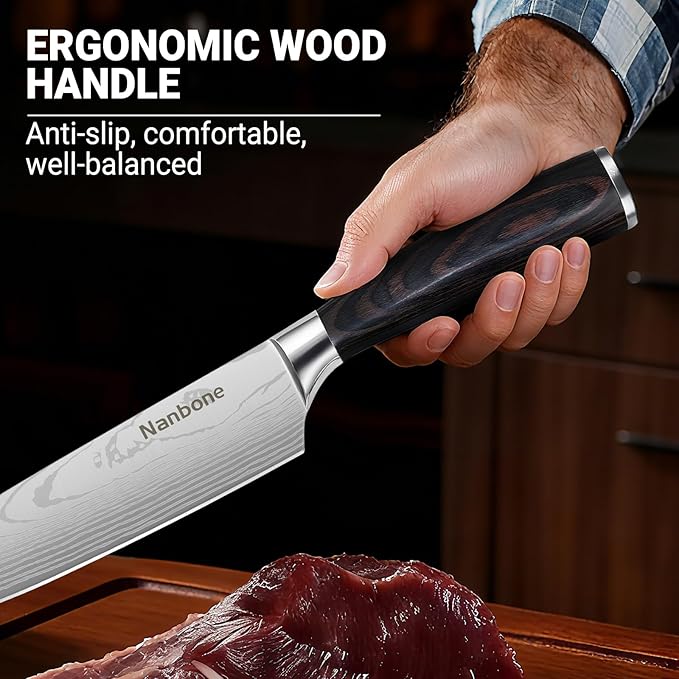 Kitchen Knife Set 2 Piece High Carbon Stainless Steel Professional Chef Knife Set with Ultra Sharp Blade & Wooden Handle, Kitchen Knife Set 2 Pcs-Chef's Knife 8 Inch & Utility Knife 5 Inch