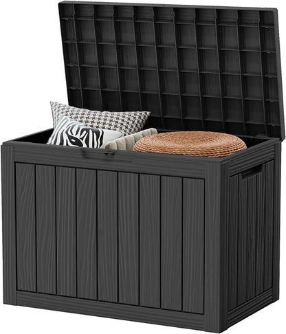 45 Gallon Outdoor Storage Box Waterproof, UV Resistant Deck Box, Lockable Resin Deck Box for Garden Tools Equipment and Cushions, Black