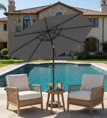 9FT Auto-Tilt Patio Umbrella|Outdoor Market Table Umbrella with 8 Fiberglass Ribs for Pool,Deck&Backyard