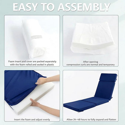 72 x 21 Inch Outdoor Chaise Lounge Cushion - Removable Cover, 4-Section Design, Water-Repellent & Fade-Resistant, 6 Tie Straps, Replacement for Patio & Pool Chairs - Navy