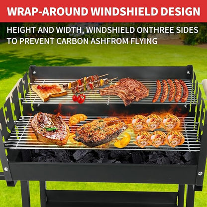 Portable Charcoal Grill, Skewer Charcoal Grill with wheels for Outdoor Cooking Camping Garden