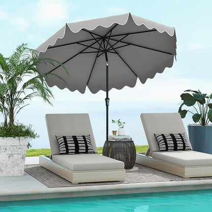 Tangkula 9Ft Patio Umbrella with Crank, 2-Tier Outdoor Umbrella with Push Button Tilt, Sun-Protective Canopy, 8 Ribs, Scalloped Patio Umbrella for Outdoor Beach Deck Pool Table (Gray)