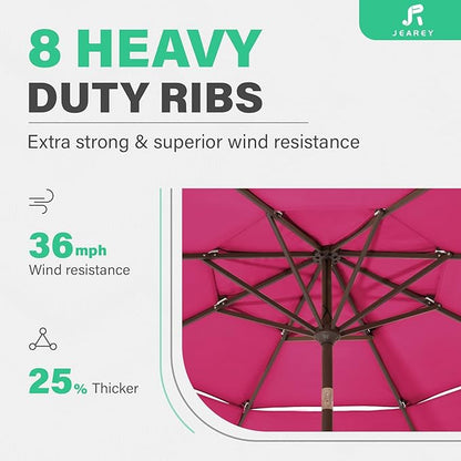 JEAREY 3 Tiers 9 FT Patio Umbrellas Outdoor Table Umbrella with Push Button Market Umbrella 8 Sturdy Ribs UV Protection Waterproof for Garden,Pink
