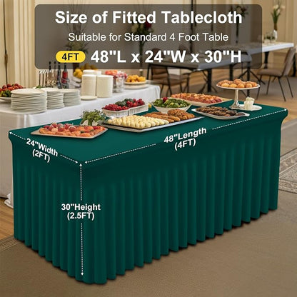 Smiry Spandex Elastic Fitted Table Cloth Skirt for 4FT Rectangle Table | Stretch Washable Table Cloth, Banquet Table Cover for Wedding, Party, Indoor & Trade Shows, (Blackish Green, 48Lx24Wx30H)
