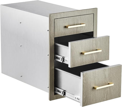 PeakPursuit Stainless Steel Outdoor Kitchen Triple Drawers - Heavy Duty with Handles, Weather-Resistant Flush Mount for BBQ Island, Patio Grill & Outdoor Cooking Space, 14" W x 20.3" D x 23" H