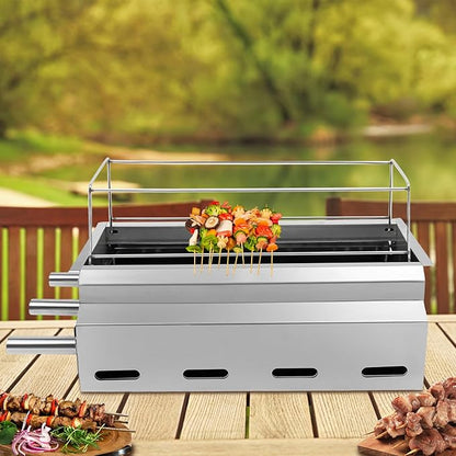 Tabletop Outdoor Barbecue Grill, BBQ Gill with Oil Catching Box and 2 Carbon Boxes, 17.7 X 5.7in Outdoor Grill, Charcoal Grills for Outdoor, Yard, Travel, Picnic, Camping