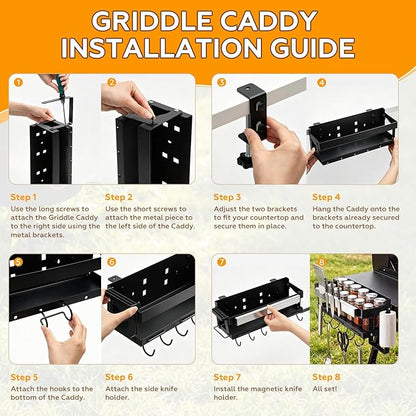 3 Sets Griddle Caddy Kit Compatible with Blackstone 28"/36" Prep Cart, Space Saving Accessories, BBQ Grill Organizer with Magnetic Tool Holder, Silicone Grill Mat, Cup & Paper Towel Holder & J-hooks