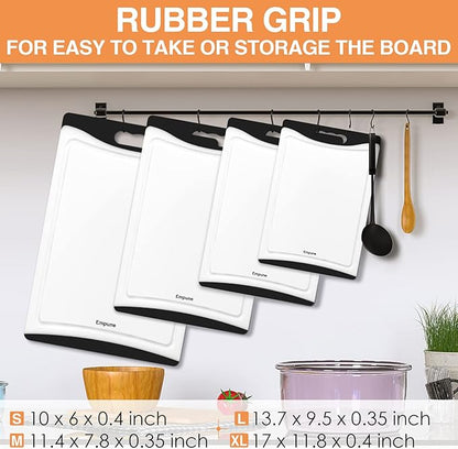 Empune Extra Large Cutting Boards, Plastic Cutting Boards for Kitchen (Set of 4) Cutting Board Set Dishwasher Safe Chopping Board with Juice Grooves Easy-Grip Handles, Black