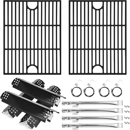 Grill Parts for Nexgrill 720-0830H 720-0830 720-0830D 720-0830T 730-0830MB 730-0830H Cast Iron 17" Cooking Grates, Porcelain Steel Heat Plates, Burner Replacement Kit for Home Depot Nexgrill 4 Burner