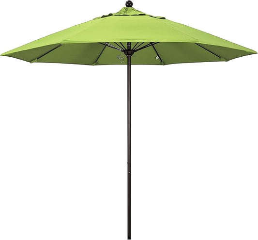 California Umbrella 9' Rd. Venture Series Contract Grade Patio Umbrella, Push Open Pin Stop, Bronze Finish, Sunbrella Macaw