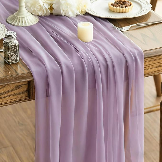 Lavender Purple Sheer Chiffon Table Runner 35x120 Inches for Wedding Bridal Shower Graduation Party Table Decor