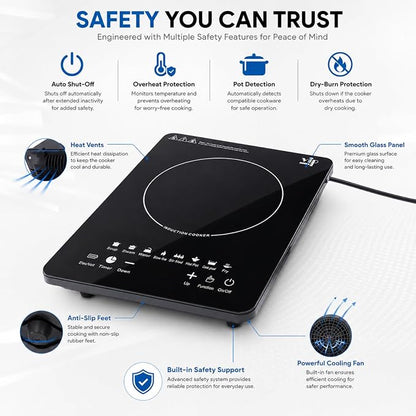 Portable Induction Cooktop, 110V Countertop Single Burner - 8 Power | 8 Power Settings, LCD Touch Control, 180-Min Timer, Preset Cooking, Compact Hot Plate for Kitchen, Dorm, RV
