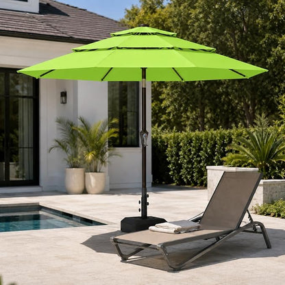 10ft Patio Umbrella, 3-Tier Vented Outdoor Table Umbrella with 8 Sturdy Fiberglass Ribs, Windproof Market Umbrella with Push Button Tilt and Crank, UV Protection for Deck, Pool, Apple Green