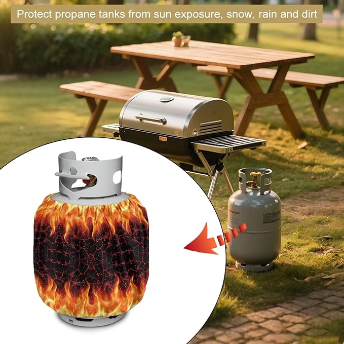 Camper Propane Tank Cover Fire Web Outdoor 600D Heavy Duty Waterproof Covers Fits Standard 20 lb Cylinder, 13.7'' x 16.5'' for Rv Trailer