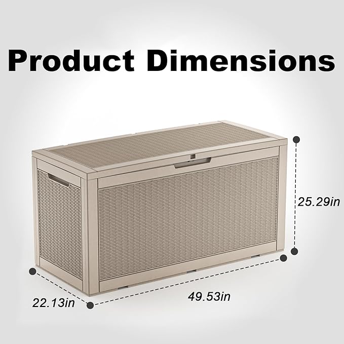 100 Gallon Outdoor Storage Box,Large Waterproof Resin Deck Box,Lockable Storage Container with Reinforced Support for Patio Cushions,Garden Tools,UV-Resistant(Grey,100Gallon)