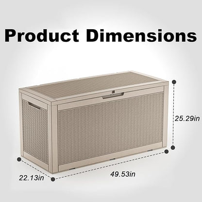 100 Gallon Outdoor Storage Box,Large Waterproof Resin Deck Box,Lockable Storage Container with Reinforced Support for Patio Cushions,Garden Tools,UV-Resistant(Grey,100Gallon)
