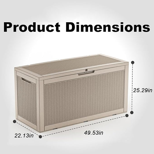 100 Gallon Outdoor Storage Box,Large Waterproof Resin Deck Box,Lockable Storage Container with Reinforced Support for Patio Cushions,Garden Tools,UV-Resistant(Grey,100Gallon)