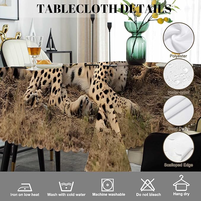 Swono Cheetah Table Cover African Animal Leopard Family Cheetah Grassland 50x72 Inch Table Cloth for Rectangle Tables Buffet Parties Coffee BBQ and Dinning Tablecloth