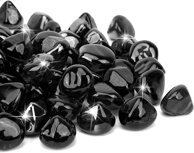 Onlyfire 10 lbs Fire Glass Diamonds 1 Inch, Reflective Fire Pit Glass Rocks for Propane & Natural Gas Fireplace, High Luster Multi-Faceted Stones, Onyx Black (Multicolor & Blends Available)