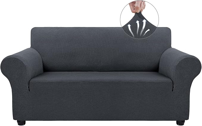 Asnomy Stretch Couch Covers Washable,loveseat Cover Slipcovers,Charcoal Ash | 1-Piece Sofa Cover(55"-78") loveseat cover Furniture Protector Soft Jacquard,Non-Slip Elastic Bottom for Dogs & Kids
