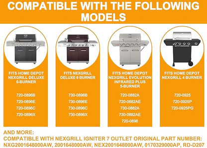 7 Outlet Pulse Igniter DHL-128-7Q for Nexgrill 720-0898 720-0896B 720-0896X 720-0896C 720-0896A Replacement Parts, Nexgrill Deluxe 6 Burner 2001648000AW Tact Push Button Replacement Igniter Parts