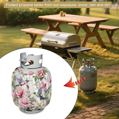 Propane Tank Cover 20lb Gas Tank Cover Outdoor 600D Heavy Duty Waterproof Covers Fits Standard 20 lb Cylinder, 13.7'' x 16.5'' Hummingbird Floral