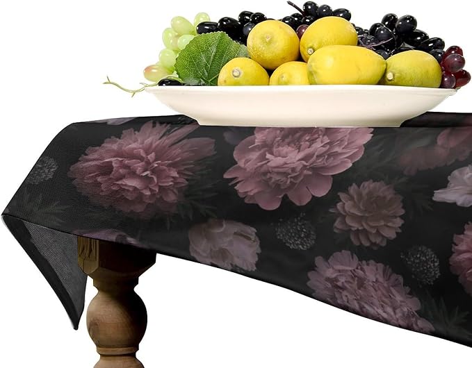 Vintage Florals Tablecloth, Gothic Summer Garden Peonies Flowers Rustic Roses Boho Botanical Plant Water Resistant Wipeable Table Cover for Picnic Party Holiday Kitchen Dinner Table 55"x55"