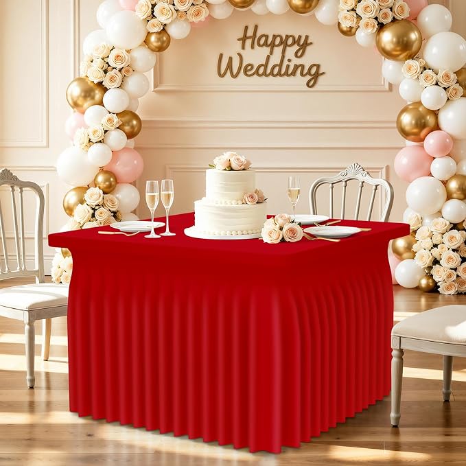 Smiry Spandex Elastic Fitted Table Cloth Skirt for 3FT Square Table | Stretch Washable Table Cloth, Banquet Table Cover for Wedding, Party, Indoor & Trade Shows, (Red, 36Lx36Wx30H)