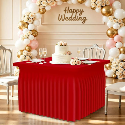 Smiry Spandex Elastic Fitted Table Cloth Skirt for 4FT Square Table | Stretch Washable Table Cloth, Banquet Table Cover for Wedding, Party, Indoor & Trade Shows, (Red, 42Lx42Wx30H)