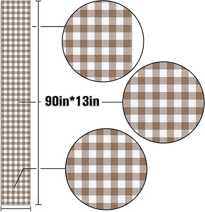 Khaki Gingham Table Runner Light Brown and White Checkered Birthday Wedding Baby Shower Party Decoration BBQ Picnic Home Kitchen Table Decor (Khaki, 13" x 90")