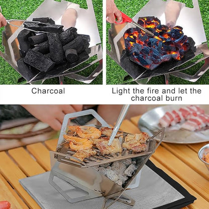 Mini Camp Grill, Portable Stainless Steel Camping Stove, Foldable Tabletop Grill BBQ for Outdoor Camping, Traveling, Picnic（Small）