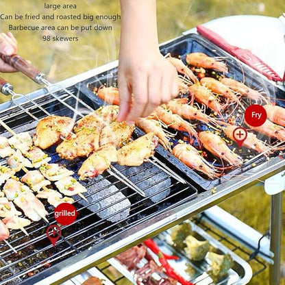 Charcoal Barbecue Grill Portable BBQ Grill Stainless Steel Folding BBQ Camping Grill for Outdoor Grilling Hiking Picnics Cooking Tailgating Backpacking Party,Checkered Iron mesh