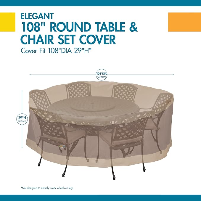 DUCKCOVERS Elegant Water-Resistant 108 Inch Round Patio Table & Chair Set Cover, Outdoor Table and Chair Cover