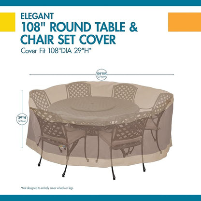 DUCKCOVERS Elegant Water-Resistant 108 Inch Round Patio Table & Chair Set Cover, Outdoor Table and Chair Cover