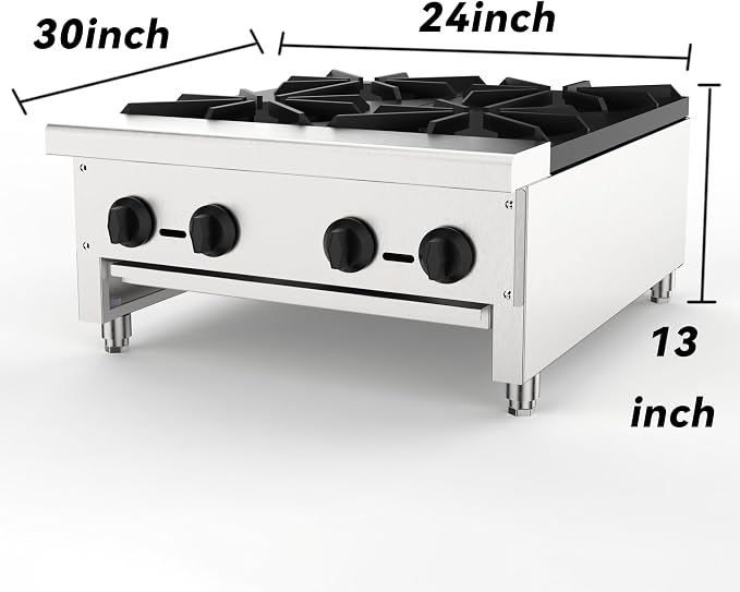 Stainless Steel Stoves,Portable Cooktop with 4 Burners–112,000 BTU,Comes with Conversion Kit for Both Propane & Natural Gas Cooktop Combo.Commercial Gas Stove for Restaurant & School Cafeteria.