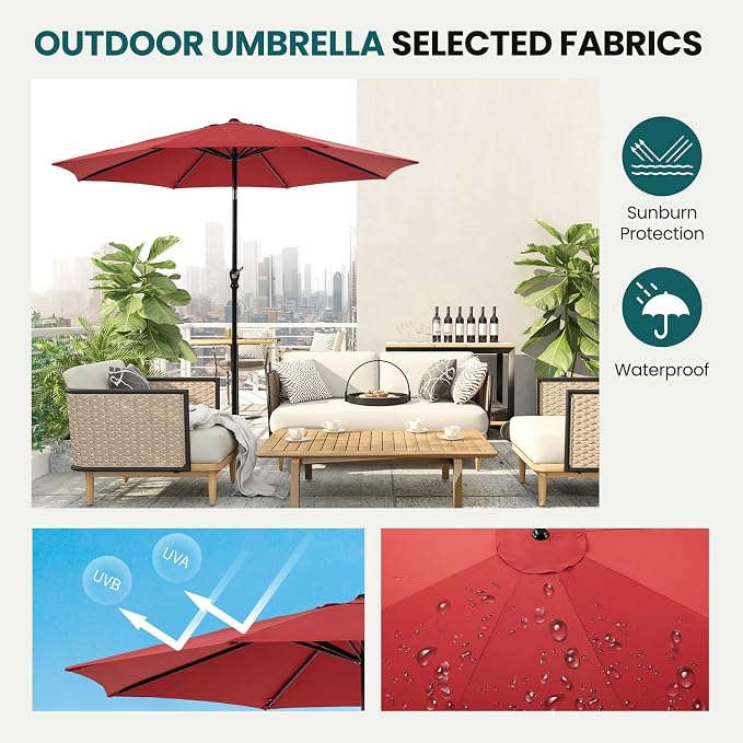 OLIXIS 9ft Patio Table Umbrella, Outdoor Patio Umbrella with Tilt for Pool | 9 Feet Patio Umbrella with Crank Button 8 Sturdy Ribs, Waterproof Sun Shade Umbrella for Market Beach Terrace Restaurant