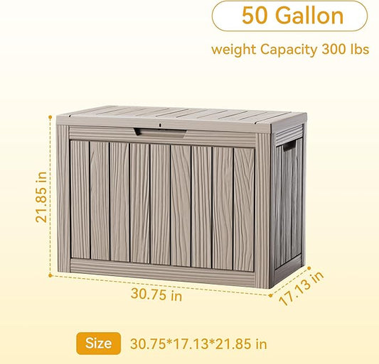 50 Gallon Deck Box for Outdoor and Indoor Use, Outdoor Storage Box for Picnic Supplies, Gardening Tools Waterproof, Lockable and Easy to Install Grey