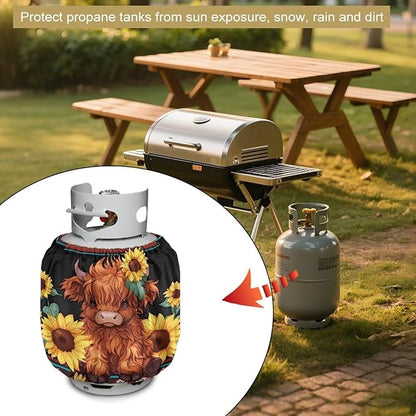 Camper Propane Tank Cover Highland Cow Outdoor 600D Heavy Duty Waterproof Covers Fits Standard 20 lb Cylinder, 13.7'' x 16.5'' for Rv Trailer