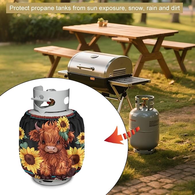 Camper Dual Propane Tank Cover Highland Cow Outdoor 600D Heavy Duty Waterproof Covers Fits Standard 20 lb Cylinder, 13.7'' x 16.5'' for Rv Trailer