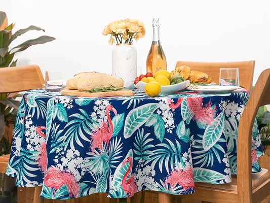 YiHomer Indoor Outdoor Tabletop for Spring Summer Decorations, Picnics and Dinner Parties - Stain and Water Resistant, Flamingo Dancing, Tablecloth, 60" Round
