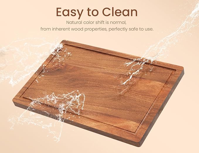 Set of 3 Acacia Wood Cutting Board Set,Wooden Chopping Boards with Juice Groove and Stand Holder for Kitchen,Butcher Block for Meat,Vegetables, Fruit